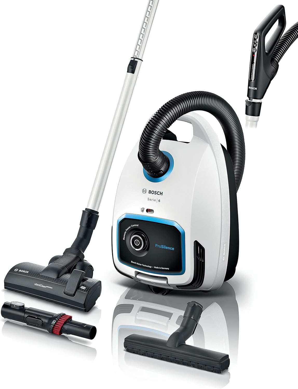 Bosch BGB6SIL1 - Serie, 6 Aspirador ProSilence Blanco de Bolsa, Recoge Cable automático, 4 L, iluminación LED-Sereneota