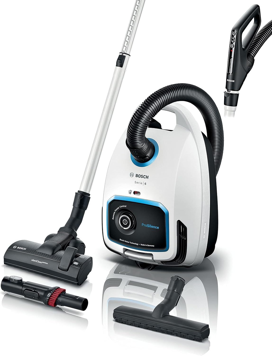 Bosch BGB6SIL1 - Serie, 6 Aspirador ProSilence Blanco de Bolsa, Recoge Cable automático, 4 L, iluminación LED-Sereneota