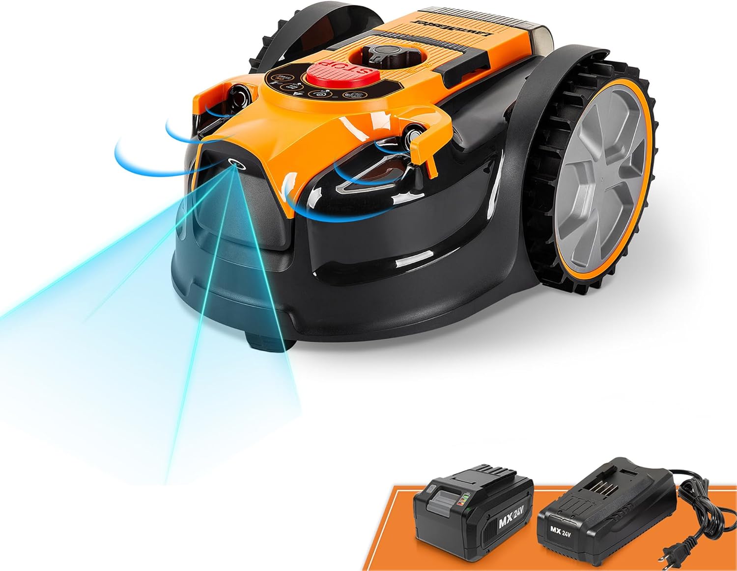 LawnMaster VBRM16 OcuMow Robots cortacéspedes eléctrico para Jardines de 100 m2 Corte 20-60 mm,Pendiente de 35 con batería de Iones de Litio MX 24V 4.0Ah y Cargador rápido-Sereneota
