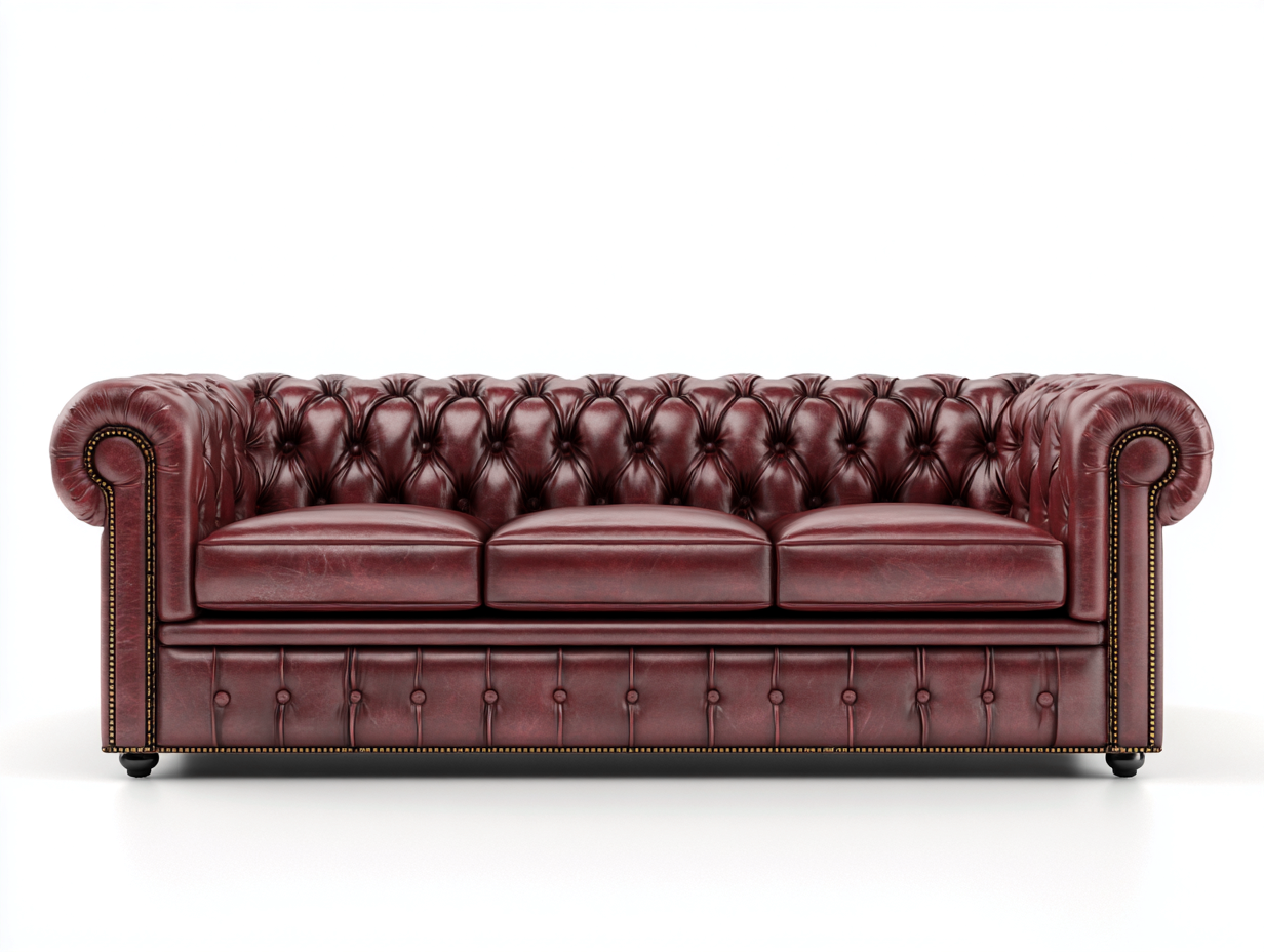 Sofá de 3 plazas de cuero auténtico 220x95x78 cm - rojo oscuro/negro - para salón - estilo Chesterfield-Sereneota