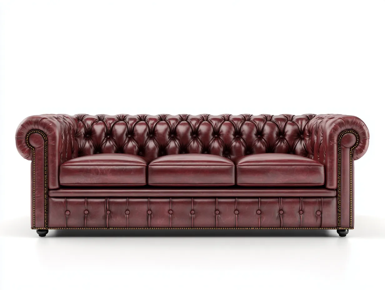 Sofá de 3 plazas de cuero auténtico 220x95x78 cm - rojo oscuro/negro - para salón - estilo Chesterfield-Sereneota