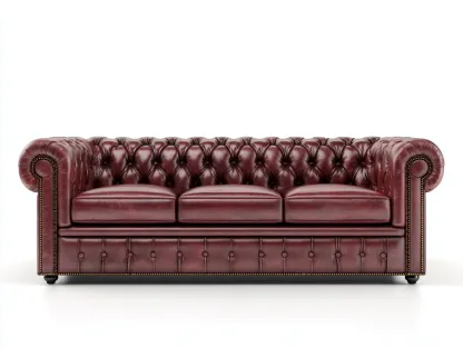 Sofá de 3 plazas de cuero auténtico 220x95x78 cm - rojo oscuro/negro - para salón - estilo Chesterfield-Sereneota