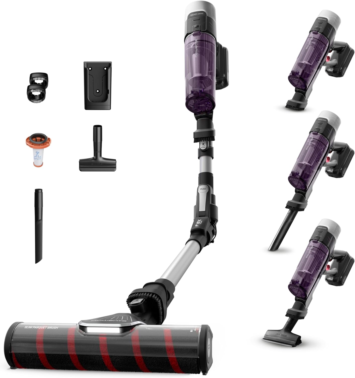 Rowenta X-Force Flex 9.60 Allergy Parquet, Aspiradora escoba sin cable, 100 W, Cepillo para Suelos Duros y Bordes, Tecnología Flex para Acceder a Rincones, Hasta 45 Minutos de Autonomía, RH2047WO-Sereneota