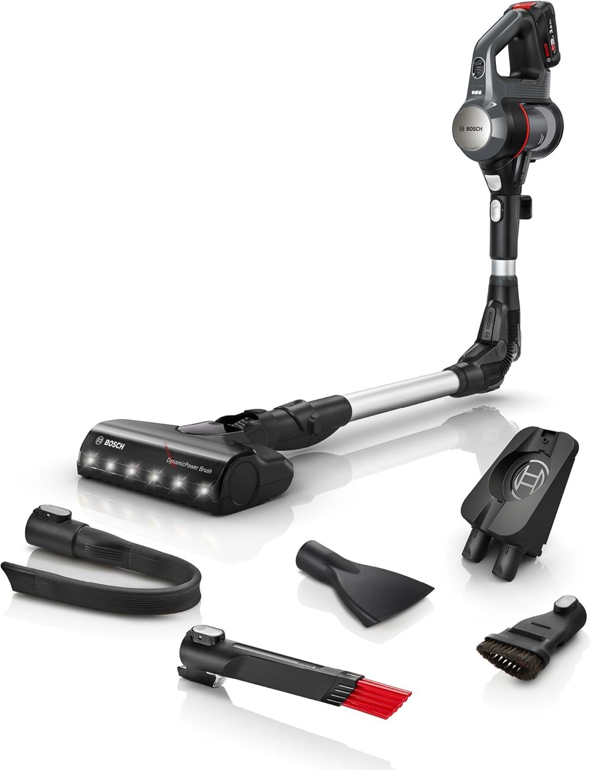 Bosch, aspirador sin cable, Unlimited 7, pack de batería de 3.0 Ah, Tubo flexible, diseño ligero, accesorios, luces LED, granito oscuro, BCS711A-Sereneota