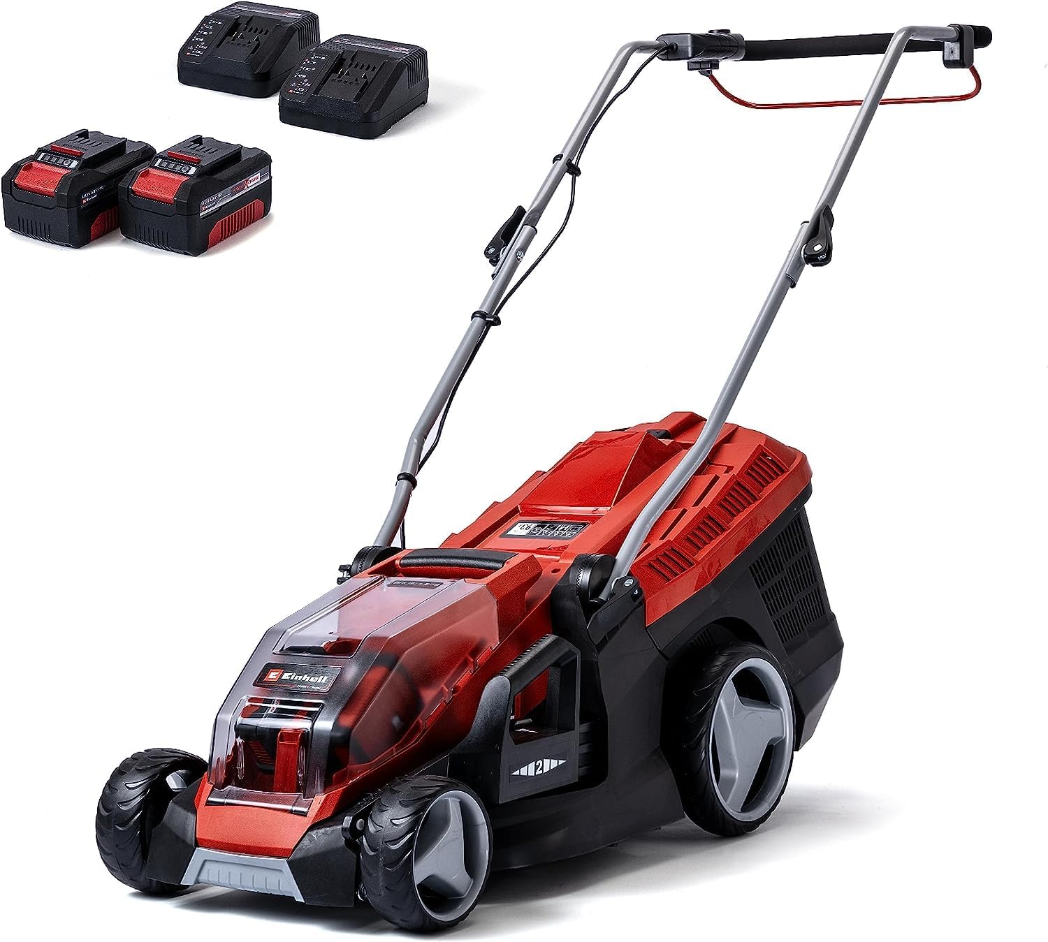 Einhell Cortacésped a batería GE-CM 3636 Li Kit Power X-Change 36V, 36cm ancho de corte, hasta 400 m2, Brushless, 40L bolsa recolectora, 25-75 mm altura de corte, con 2x4,0 Ah batería y 2x cargador-Sereneota