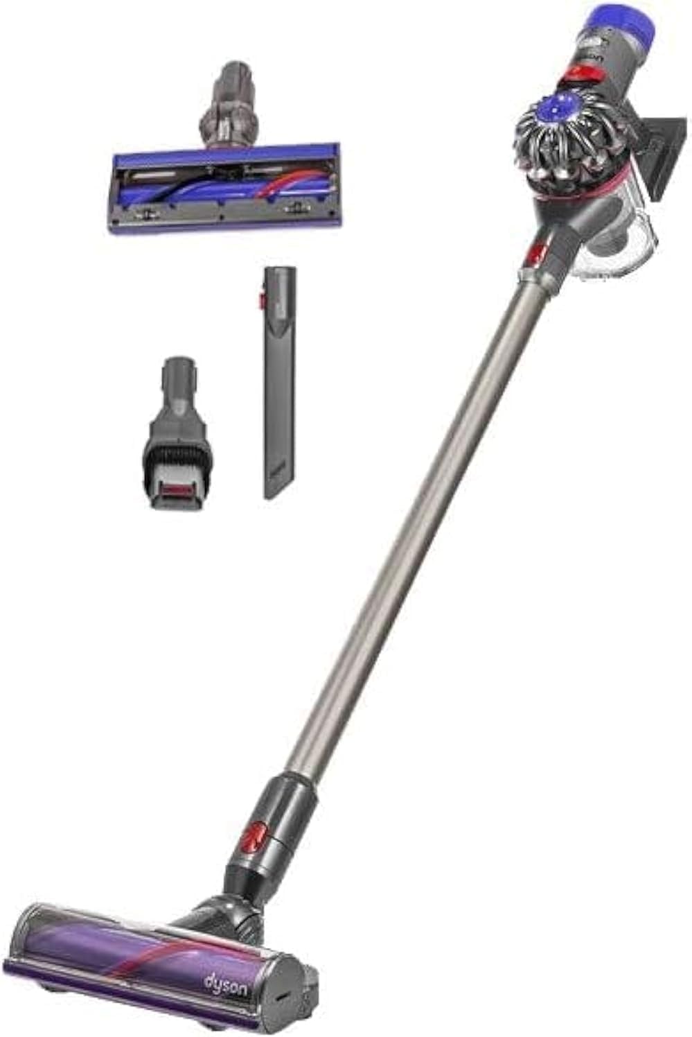Dyson V8 Origin Aspiradora de mano sin bolsa ni cable con cepillo eléctrico de transmisión directa, boquilla accesoria combinada, batería de níquel-cobalto-aluminio, soporte de pared y estación de-Sereneota