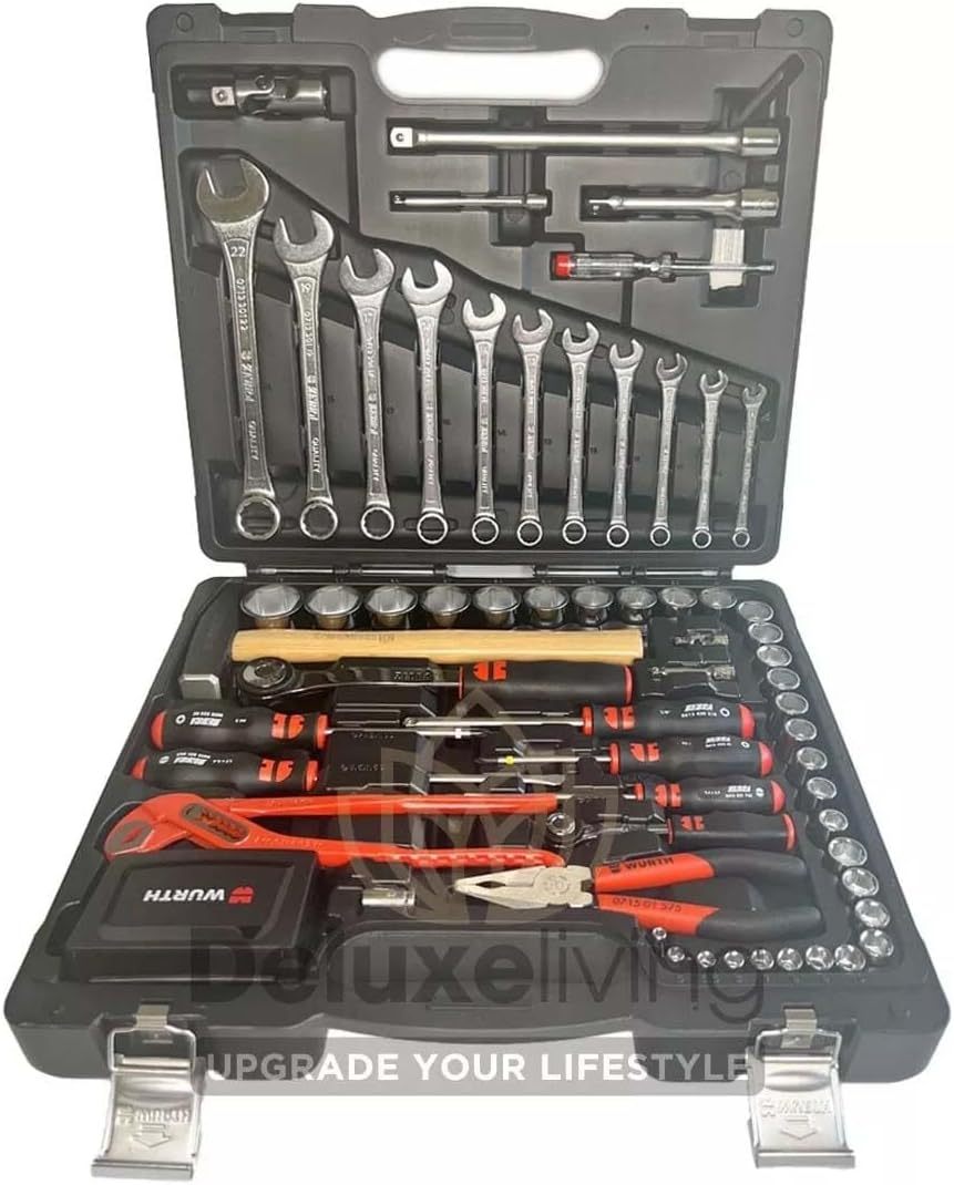 Würth Juego de herramientas universales, 93 piezas, en robusto maletín de plástico con muchas herramientas comunes para todo terreno-Sereneota