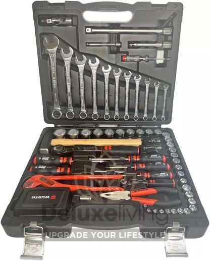 Würth Juego de herramientas universales, 93 piezas, en robusto maletín de plástico con muchas herramientas comunes para todo terreno-Sereneota