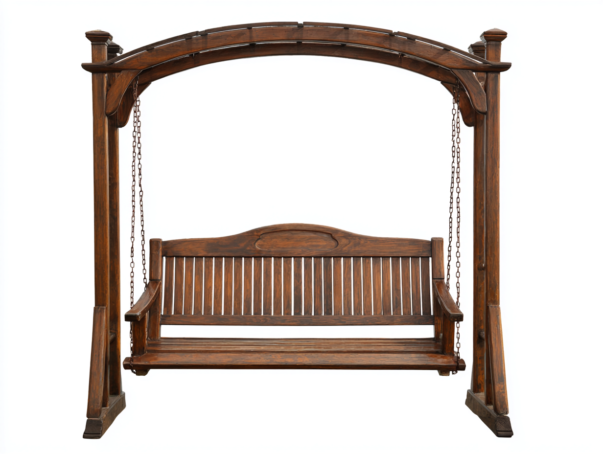 Banc columpio de jardín de madera 200x120x180cm - madera maciza - marrón oscuro - para jardín - diseño clásico con asiento suspendido-Sereneota