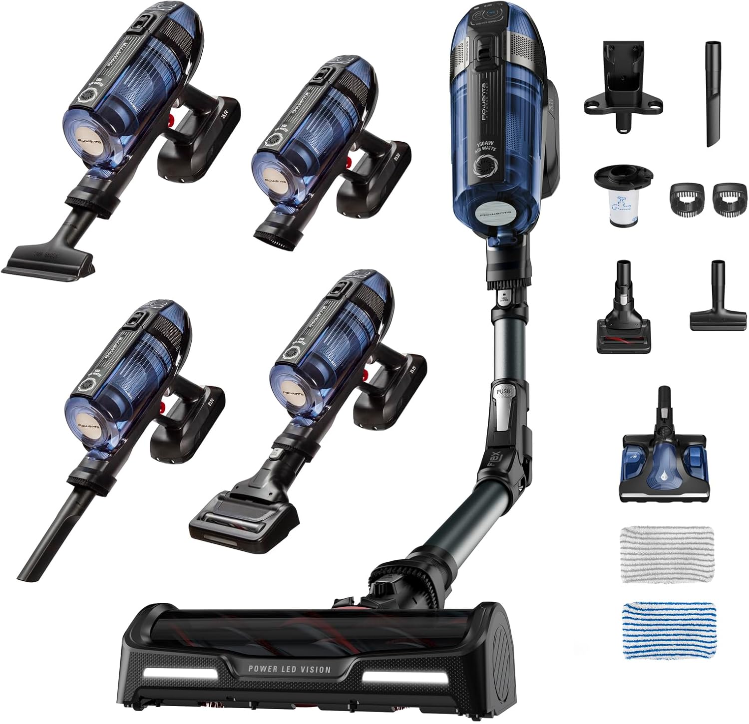 Rowenta XForce Flex 12.60 Aqua - Aspiradora Escoba sin Cable, Potente succión 150 Air Watts, Batería larga duración hasta 45 minutos, 2 en 1 para fregar y aspirar, Sistema de tubo flexible, RH98C8WO-Sereneota
