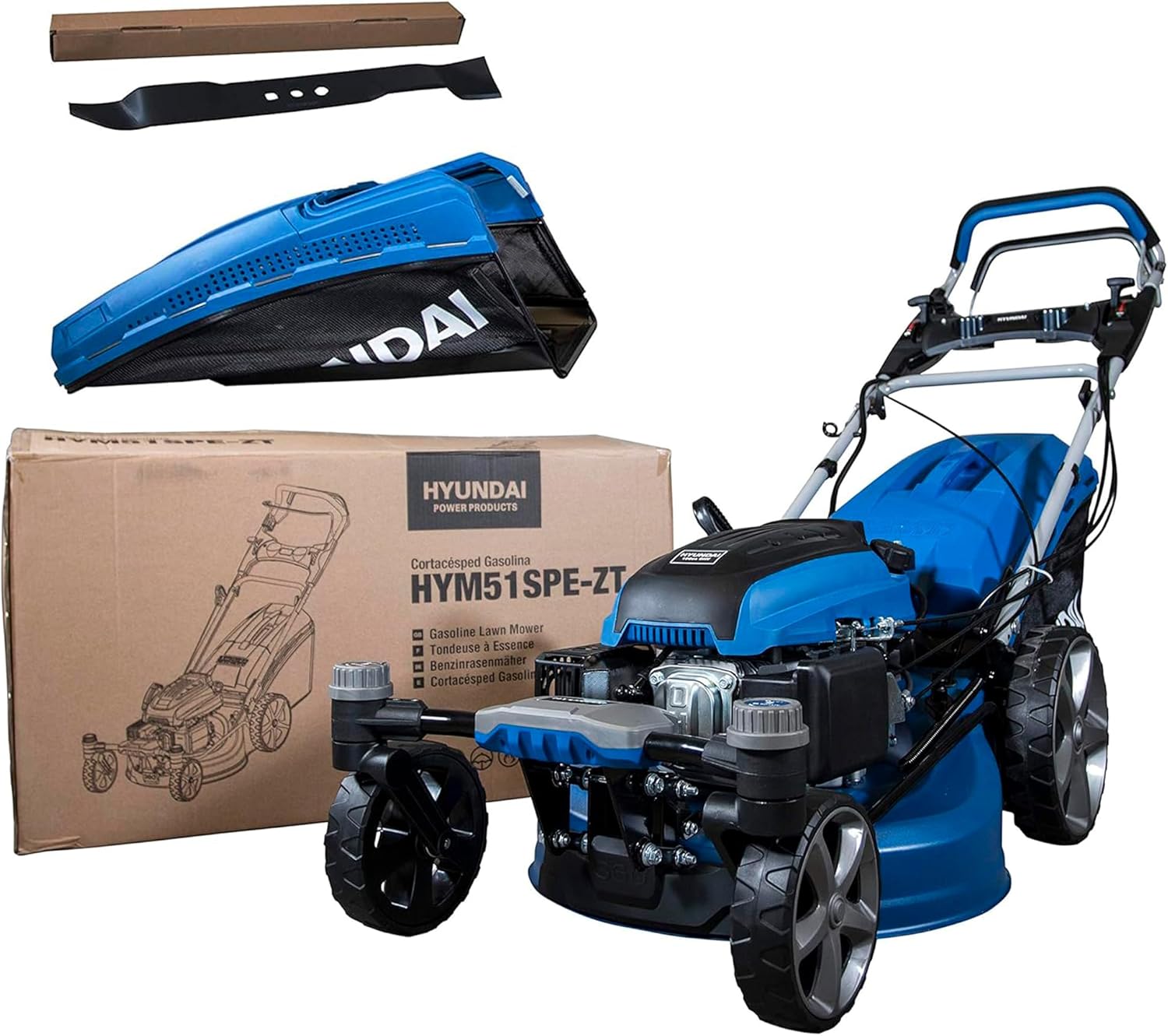 Hyundai Cortacésped Mulching Gasolina con Giro 360 para Corte Preciso y Rápido - Cortacésped Autopropulsado 196cc con Arranque Eléctrico para Jardines Grandes - Potencia 6,5HP para Césped Denso-Sereneota