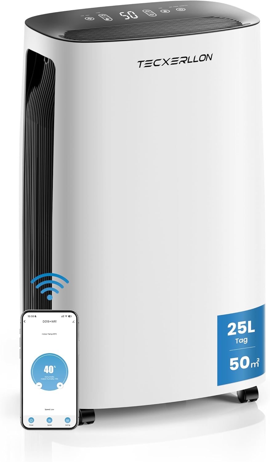 Deshumidificador Eléctrico 25L, 50m2150m3, con App y Panel Táctil, Depósito 3,7L, Drenaje por Manguera, Silencioso 47dB, Temporizador 24H, Seguro Infantil, 3 Años de Garantía-Sereneota