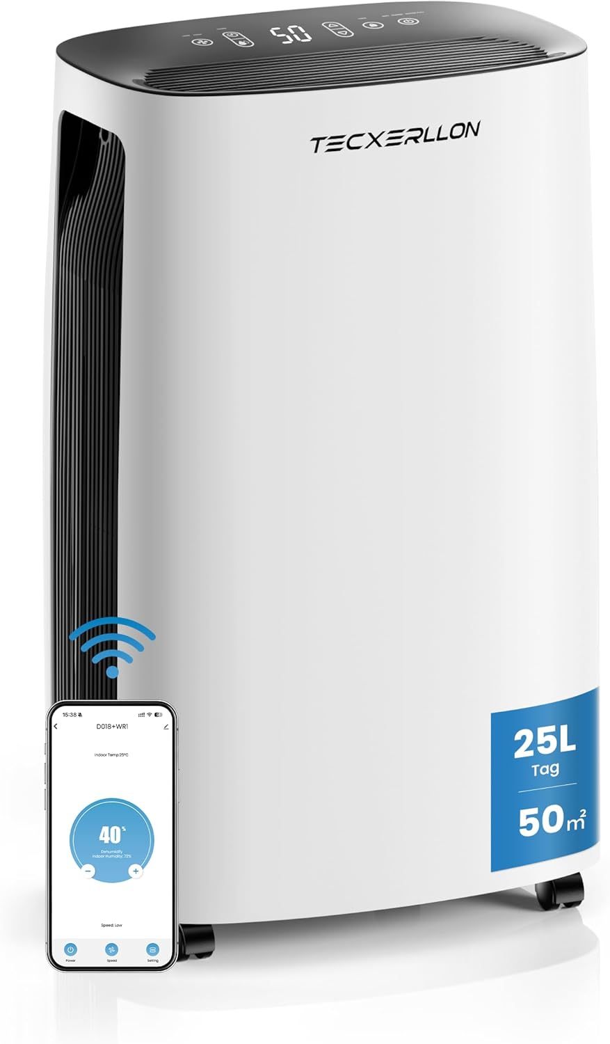 Deshumidificador Eléctrico 25L, 50m2150m3, con App y Panel Táctil, Depósito 3,7L, Drenaje por Manguera, Silencioso 47dB, Temporizador 24H, Seguro Infantil, 3 Años de Garantía-Sereneota