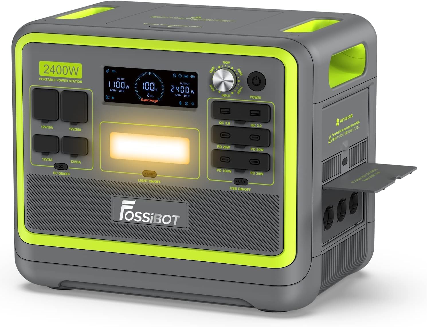 FOSSiBOT Estacion de Energia Portatil F2400, Batería LiFePO4 2048 Wh, 3 Tomas de CA Para un Total de 2400W de Potencia 4800W de Pico, Generador Solar Portatil para Camping, Viajes-Sereneota