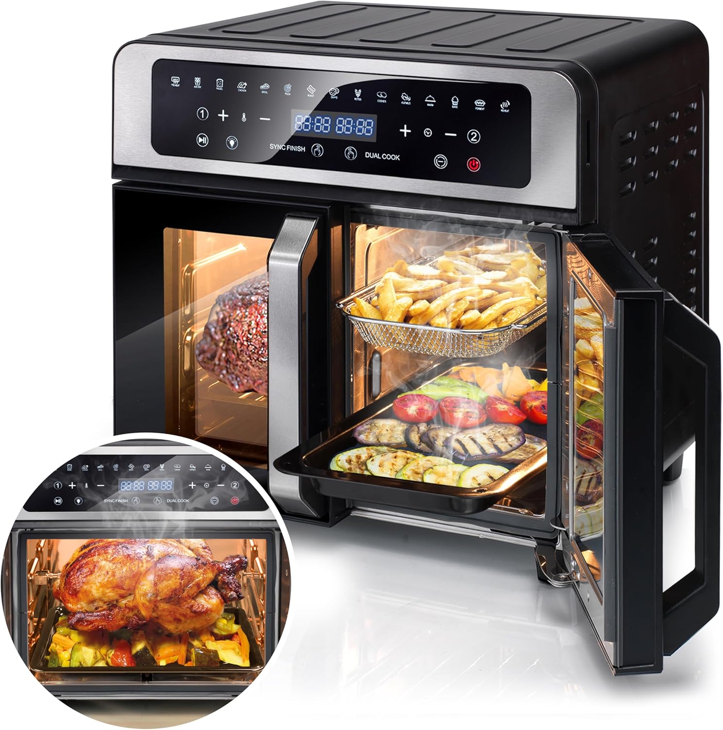 Freidora de aire Horno DUAL CHEF EVOLUTION 2 zonas independientes para 2 recetas distintas listas a la vez Superamplia la mayor capacidad del mercado Saludable Rápida Ahorra energía Con Recetario-Sereneota