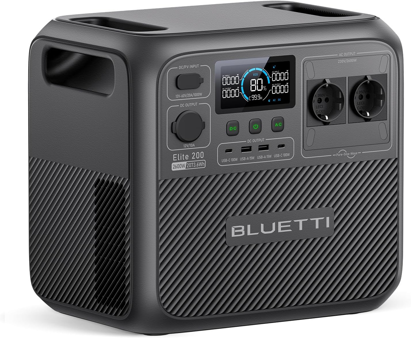 BLUETTI Elite 200 V2 Estación de Energía Portátil 2025 Nuevo, LFP de 2073,6Wh, 2 Tomas de CA de 2600W 3900W Power Lifting, 17 Años Vida Útil, Generador Solar para Acampar, Fuera de la Red, Cortes-Sereneota