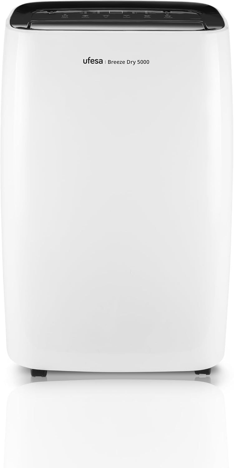 Ufesa Breeze Dry 5000 Deshumidificador 280W, 20L24h, Silencioso 46dB con Panel Intuitivo, Función Secado Ropa, Sensor de Humedad, 6L capacidad, 2 Velocidades, Temporizador, Hasta 40m2-Sereneota