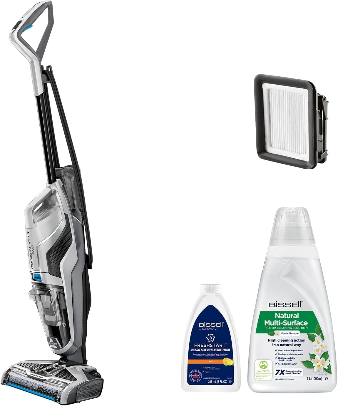 Bissell CrossWave C3 Pro, Aspirador de Mano con Cable, Aspira, Mopa y Seca, Potente Extracción de Suciedad Húmeda y Seca, 3-en-1 Escoba Aspiradora Vertical, Limpieza Multisuperficie, 3555N-Sereneota