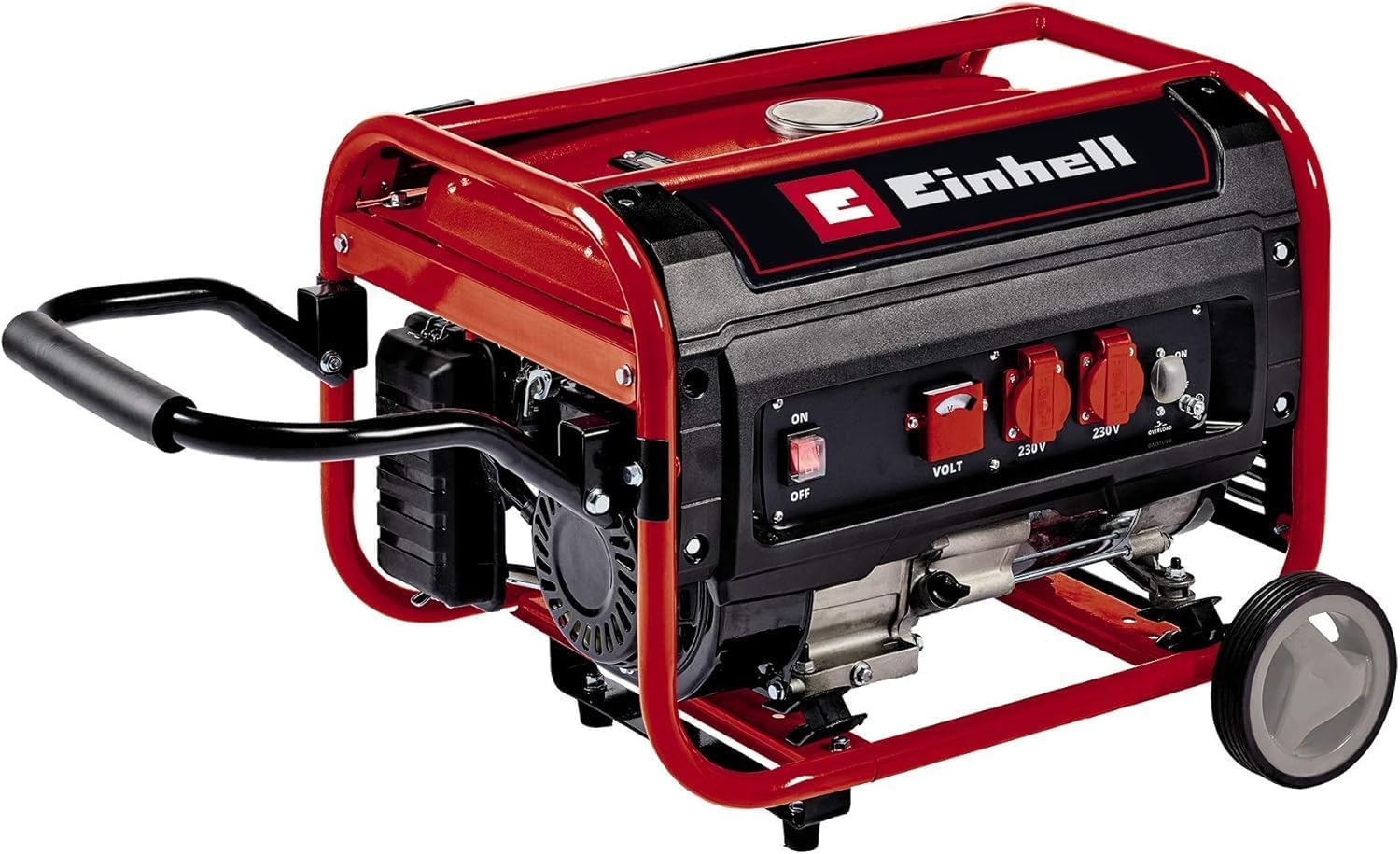 Einhell Generador eléctrico de gasolina, 3100 W, motor de 4 tiempos con bajas emisiones, 2 tomas de 230 V, 15 L tanque, función AVR, interruptor de sobrecargas, Color Rojo Y Negro-Sereneota