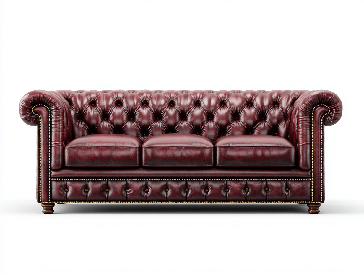 Sofá de 3 plazas de cuero auténtico 215x92x75 cm - rojo oscuro/marrón oscuro - para salón - estilo Chesterfield-Sereneota