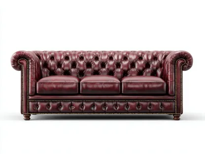 Sofá de 3 plazas de cuero auténtico 215x92x75 cm - rojo oscuro/marrón oscuro - para salón - estilo Chesterfield-Sereneota
