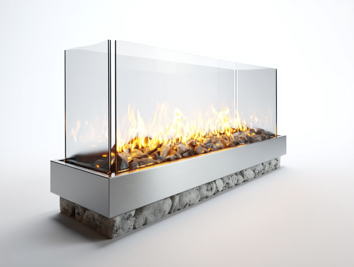 Chimenea eléctrica moderna 120x30x40cm - acero y vidrio - gris/transparente - para salón - diseño minimalista-Sereneota