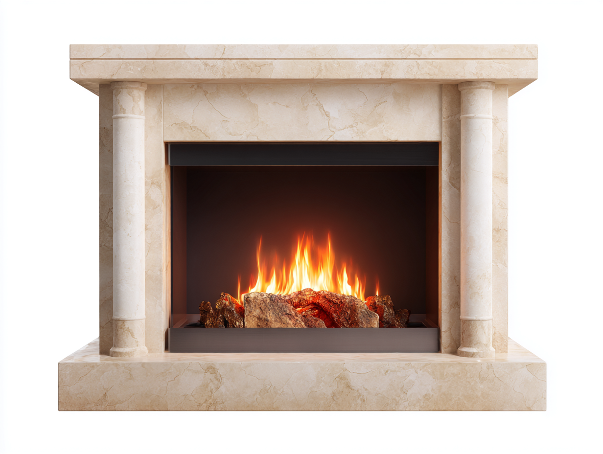 Chimenea eléctrica interior con marco de piedra 125x40x120 cm - beige - para salón - estilo clásico