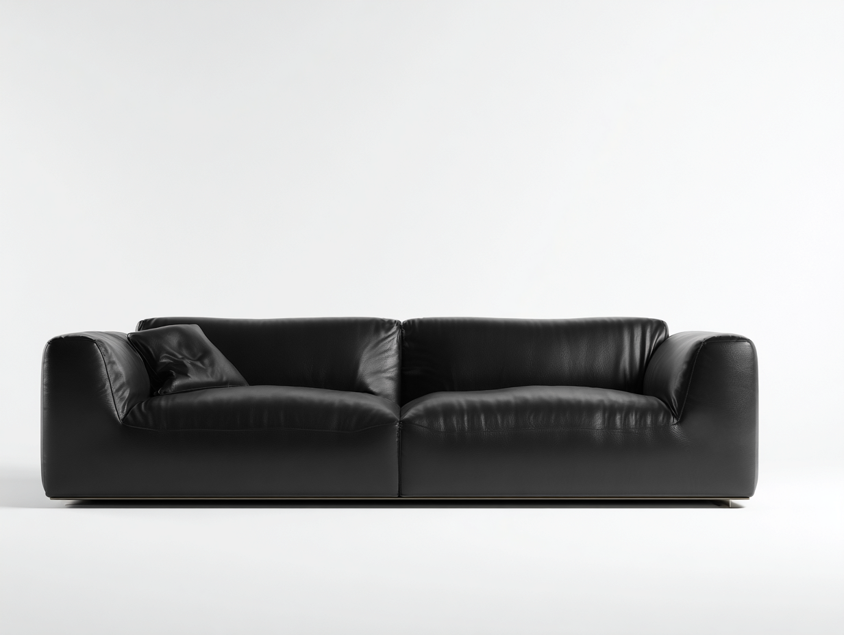 Sofá de 3 plazas de cuero auténtico 220x95x80 cm - negro - para salón - diseño moderno