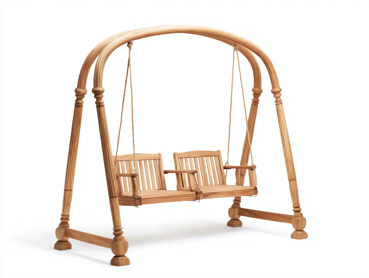 Columpio de jardín de madera 180x130x160cm - madera natural - marrón claro - para jardín - diseño clásico con doble asiento suspendido-Sereneota