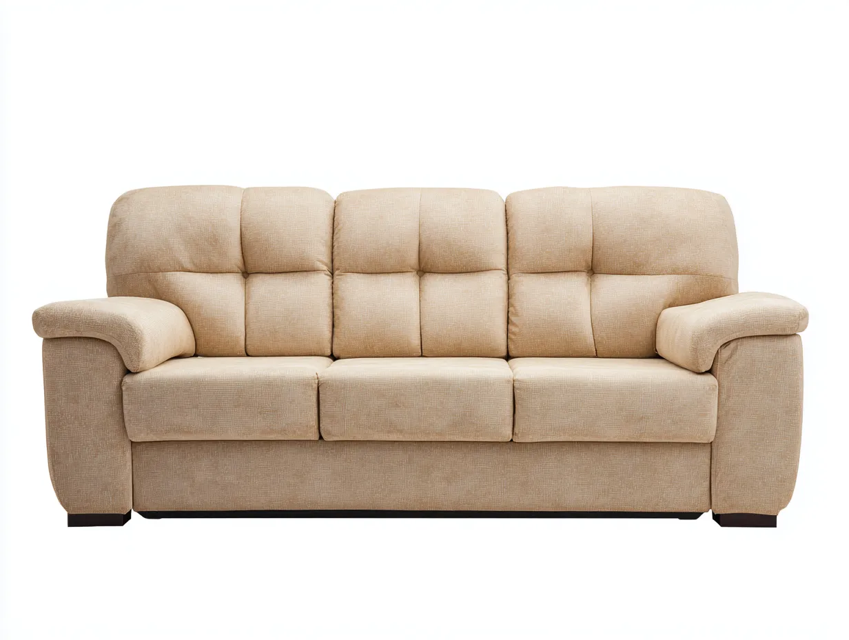 Sofá de 3 plazas tapizado tela 205x95x85cm - beige - para salón - diseño confortable con brazos acolchados-Sereneota