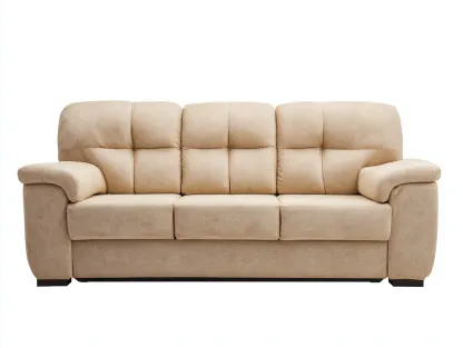 Sofá de 3 plazas tapizado tela 205x95x85cm - beige - para salón - diseño confortable con brazos acolchados-Sereneota