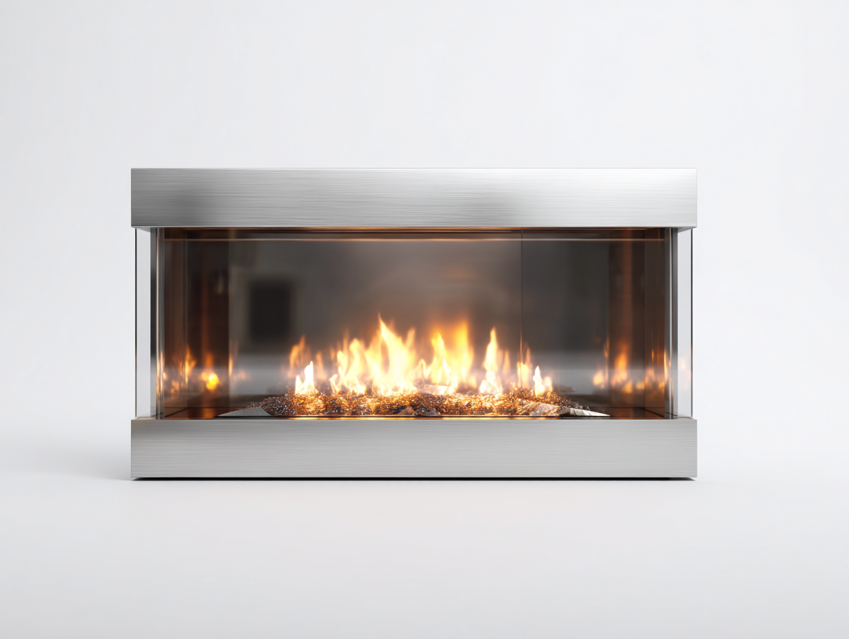 Chimenea eléctrica moderna 100x28x45cm - acero y vidrio - plata/transparente - para salón - diseño contemporáneo-Sereneota