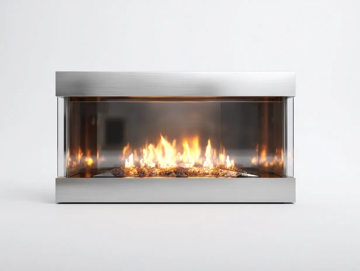 Chimenea eléctrica moderna 100x28x45cm - acero y vidrio - plata/transparente - para salón - diseño contemporáneo-Sereneota