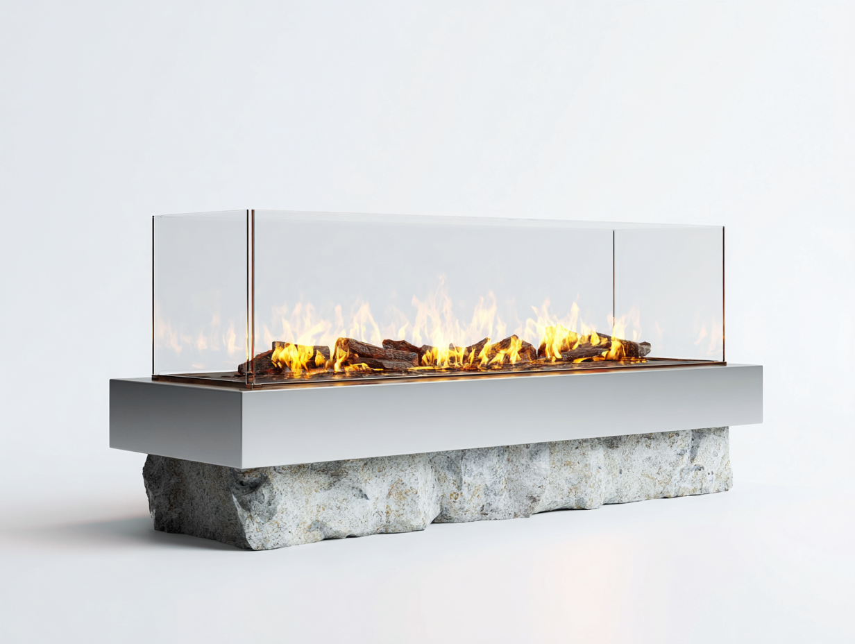 Chimenea eléctrica interior metal y vidrio 120x30x50 cm - gris/transparente - para salón - diseño moderno-Sereneota