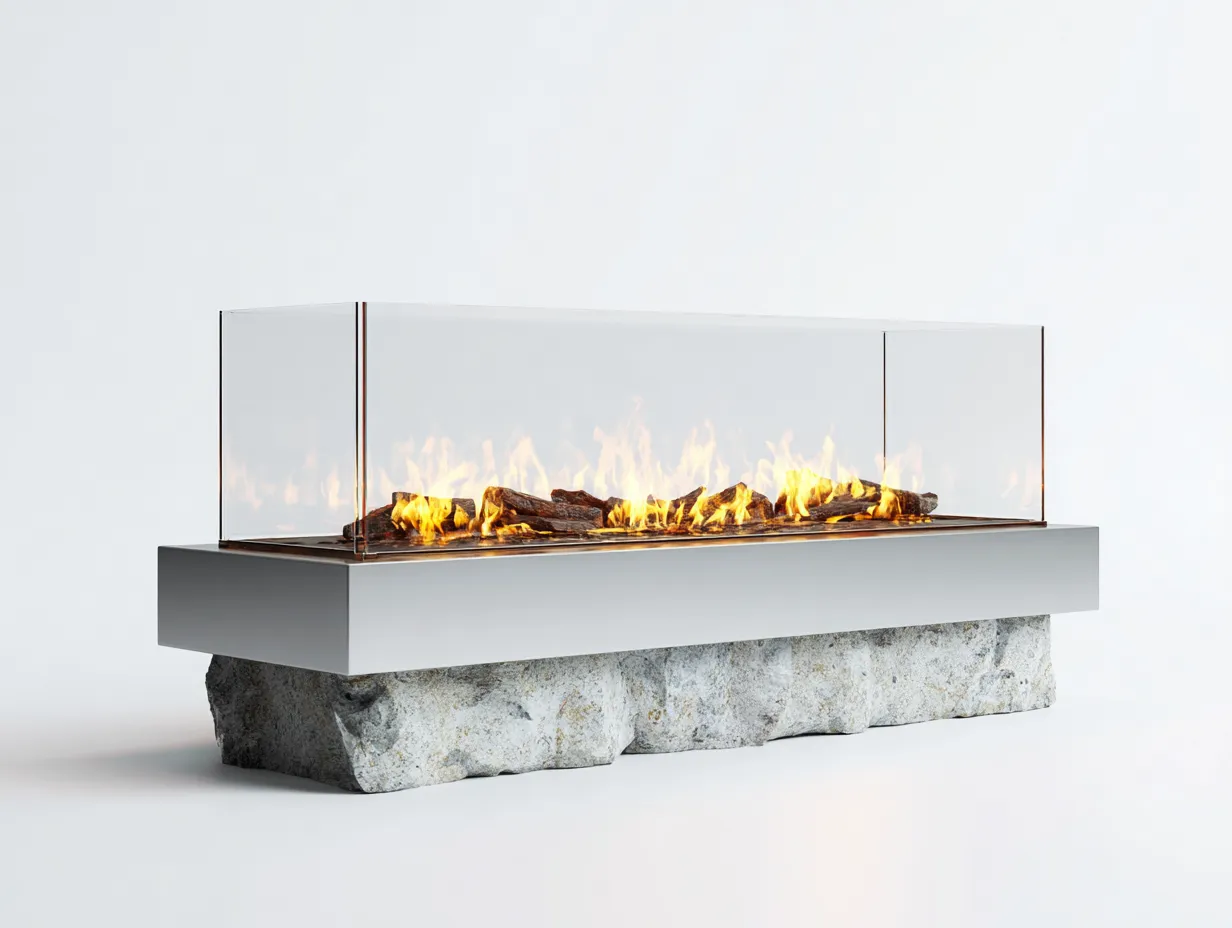 Chimenea eléctrica interior metal y vidrio 120x30x50 cm - gris/transparente - para salón - diseño moderno-Sereneota