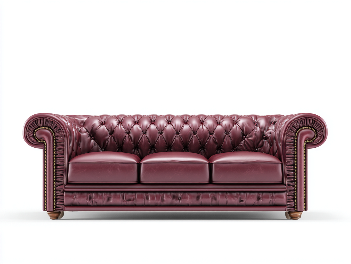 Sofá de 3 plazas cuero 210x95x75cm - burdeos/marrón - para salón - estilo chesterfield clásico
