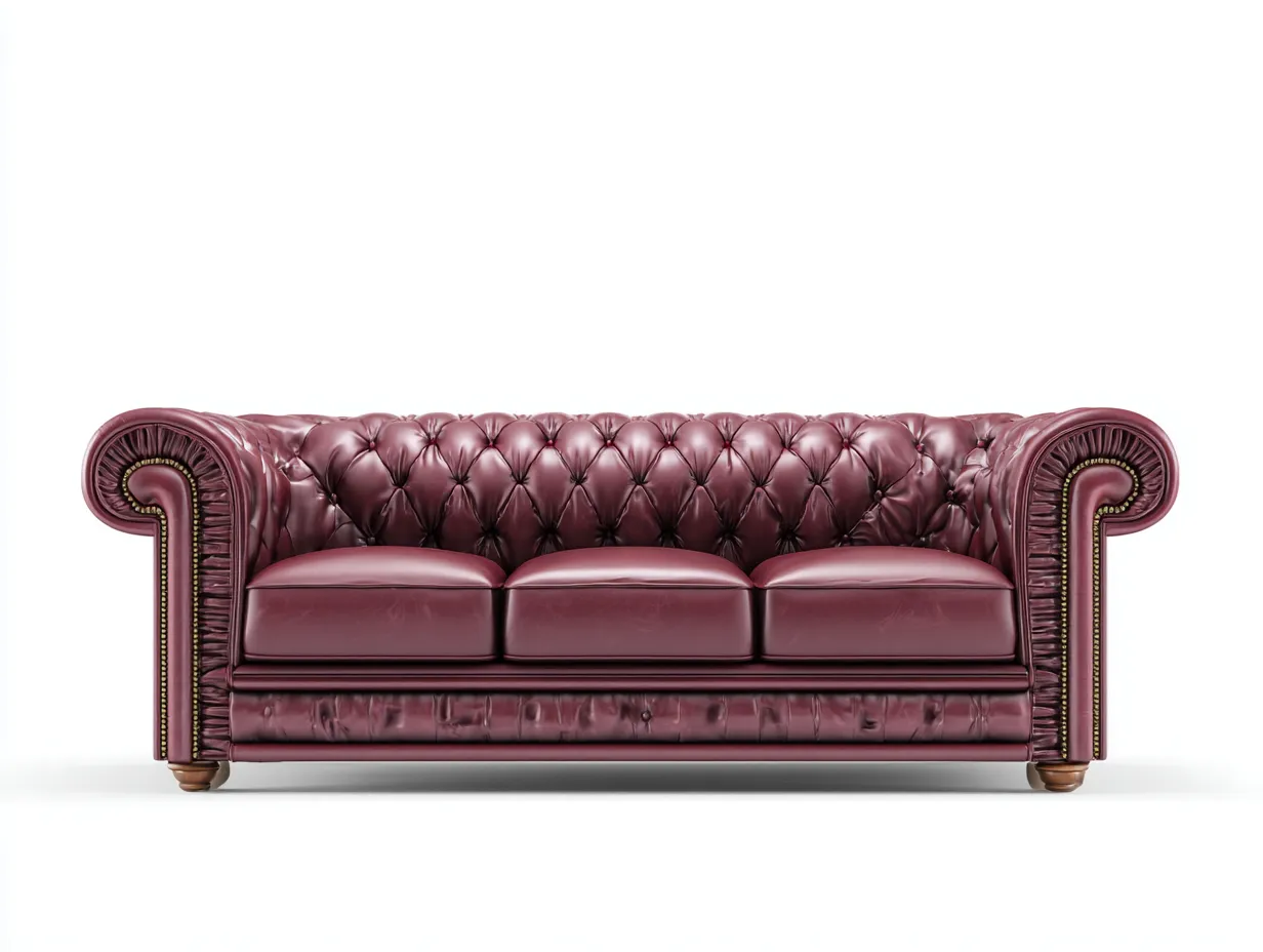 Sofá de 3 plazas cuero 210x95x75cm - burdeos/marrón - para salón - estilo chesterfield clásico
