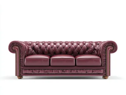 Sofá de 3 plazas cuero 210x95x75cm - burdeos/marrón - para salón - estilo chesterfield clásico