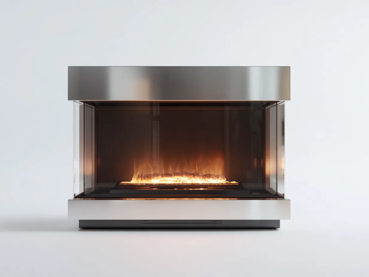 Chimenea eléctrica moderna 110x30x42cm - acero y vidrio - plata/transparente - diseño minimalista