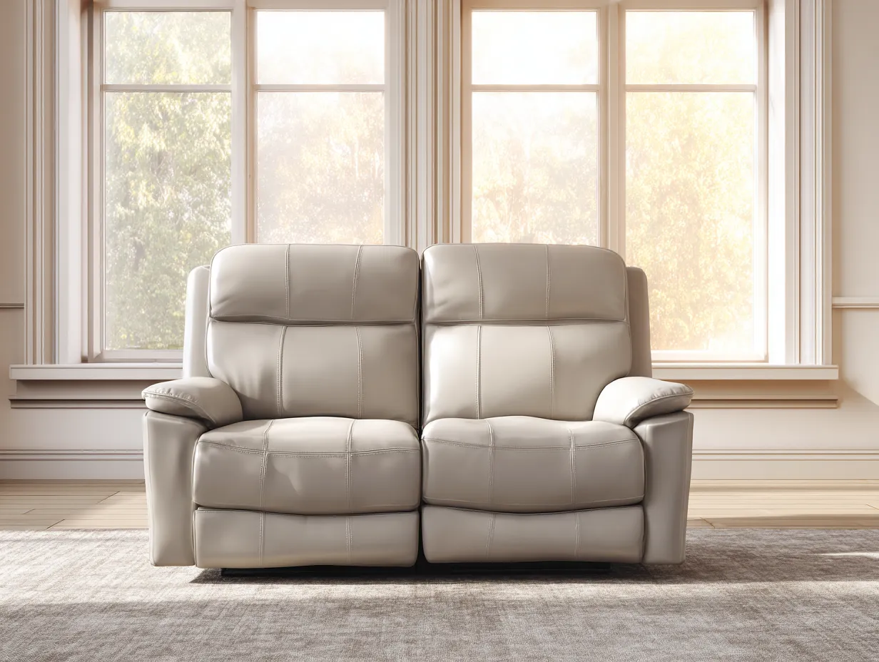 Sofá de 2 plazas tapizado en cuero auténtico 172x98x102 cm - beige claro - para salón - estilo clásico