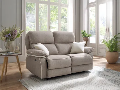 Sofá de 2 plazas tapizado en tela 165x95x100 cm beige para salón, estilo moderno y confortable