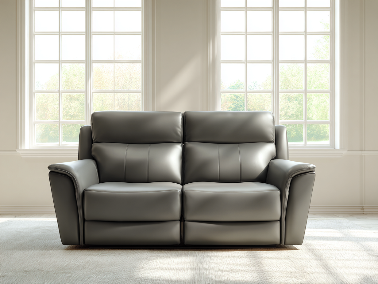 Sofá de 2 plazas tapizado piel - 170x95x100cm - gris - salón moderno confort