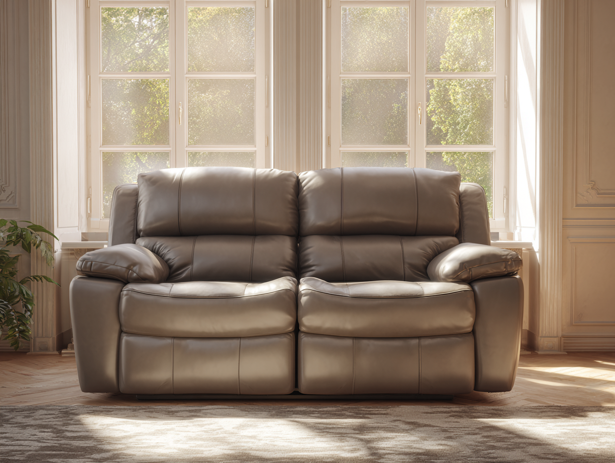 Sofá de 2 plazas tapizado en cuero auténtico 170x98x102 cm - gris medio - para salón - diseño clásico