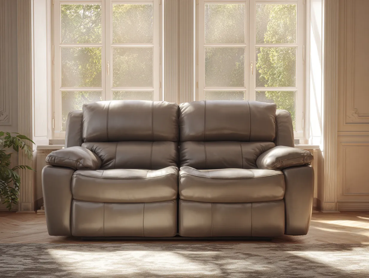 Sofá de 2 plazas tapizado en cuero auténtico 170x98x102 cm - gris medio - para salón - diseño clásico