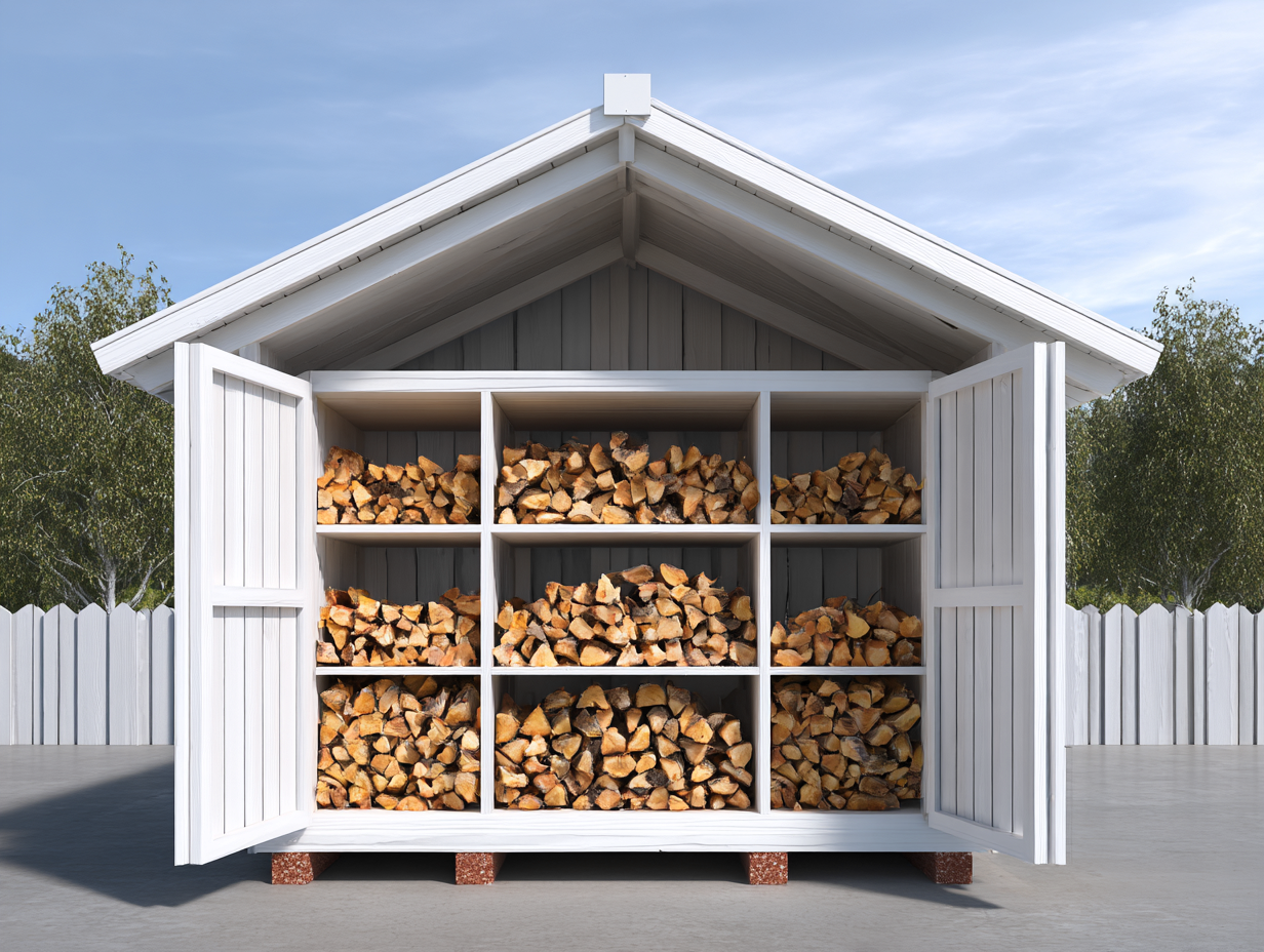 Leñero exterior de madera - 200x60x190 cm - blanco - jardín almacenamiento con compartimentos