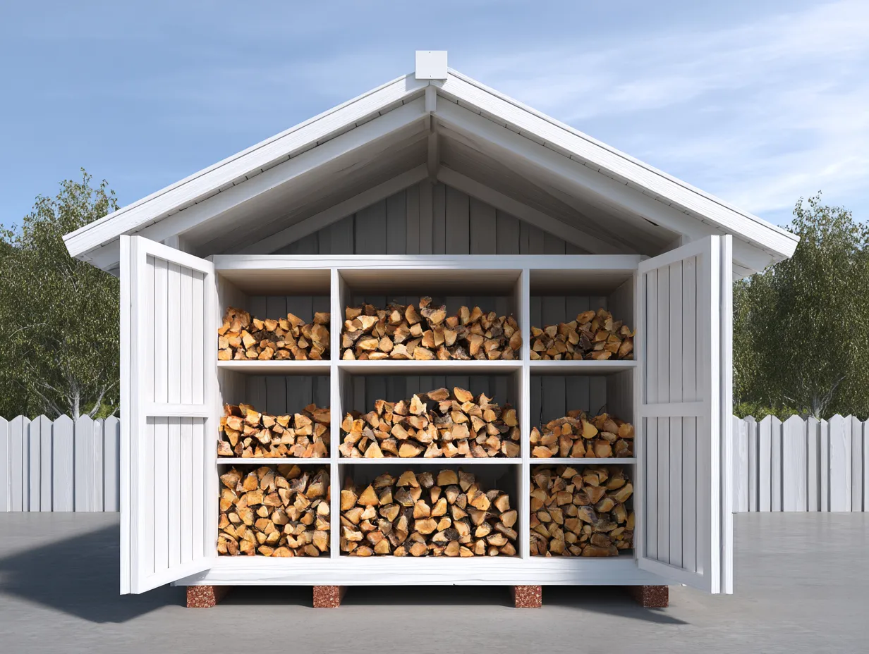 Leñero exterior de madera - 200x60x190 cm - blanco - jardín almacenamiento con compartimentos