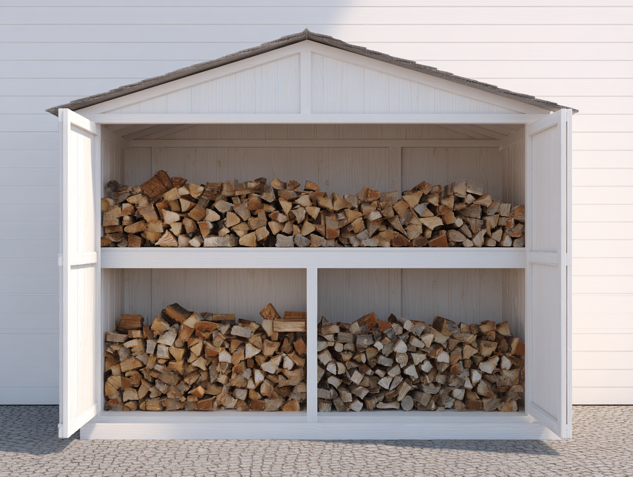 Leñera de madera para exterior 200x80x180 cm - blanco - para jardín - con espacio de almacenamiento