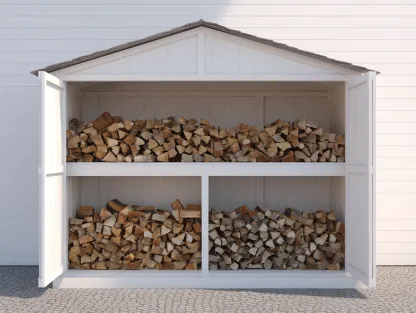 Leñera de madera para exterior 200x80x180 cm - blanco - para jardín - con espacio de almacenamiento