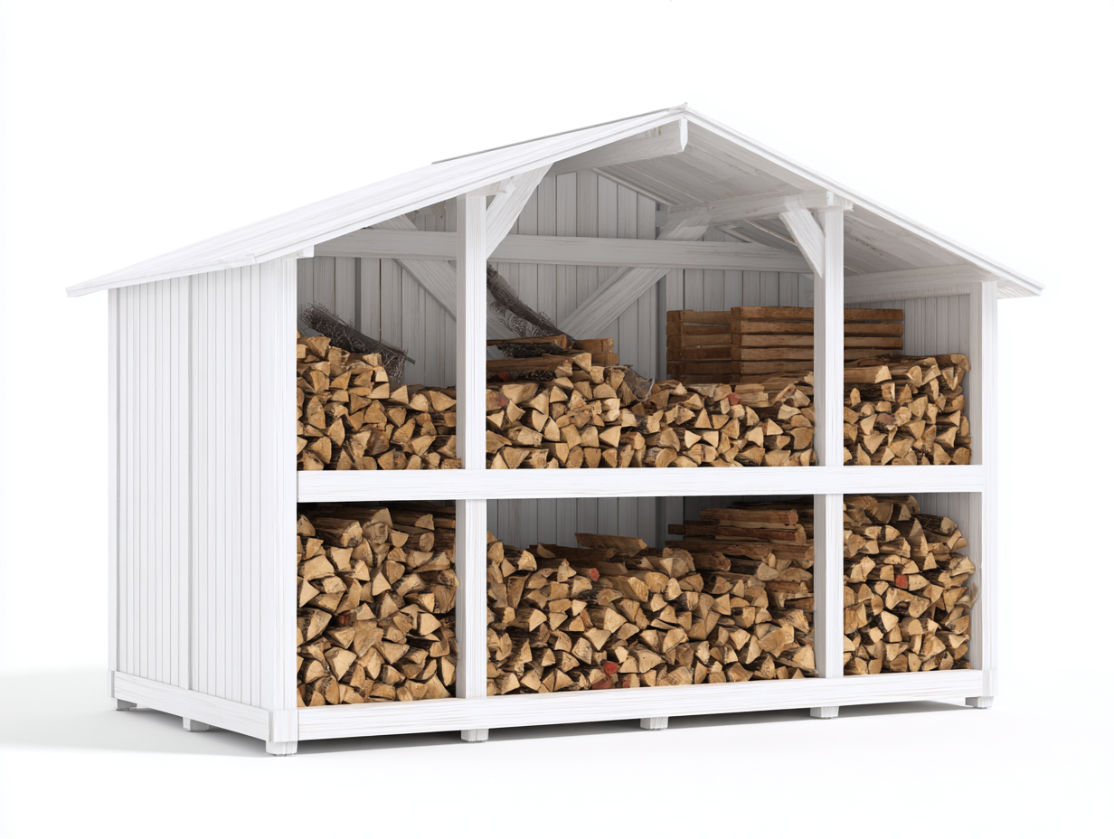 Leñero exterior de madera - 210x70x190cm - blanco - jardín almacenamiento ventilado con estanterías