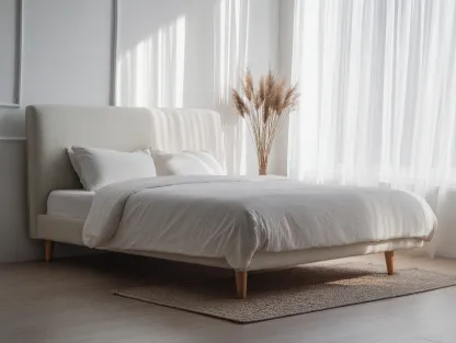 Cama doble tapizada en tela 160x200 x105cm - beige - dormitorio - estilo moderno con cabecero acolchado